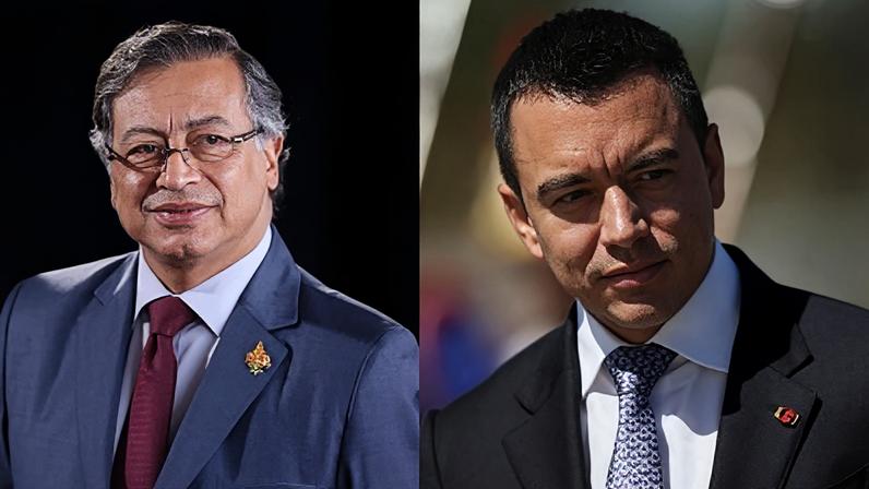 O presidente da Colômbia, Gustavo Petro, e o presidente do Equador, Daniel Noboa