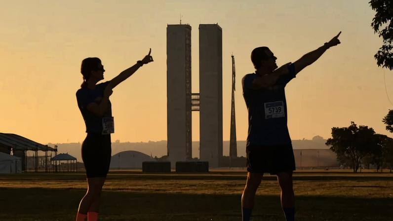 "Eduardo e Mônica": o casal de namorados Franciele Régis e Leonardo Reis se encontrou em um canto da cidade chamado Esplanada e correu junto no último domingo nos 5km - (crédito: Ed Alves/CB/D.A. Press)