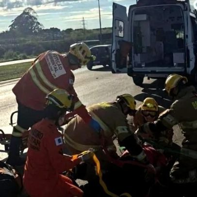 Motociclista fica ferido após colisão na BR-070, próximo ao posto da PRF