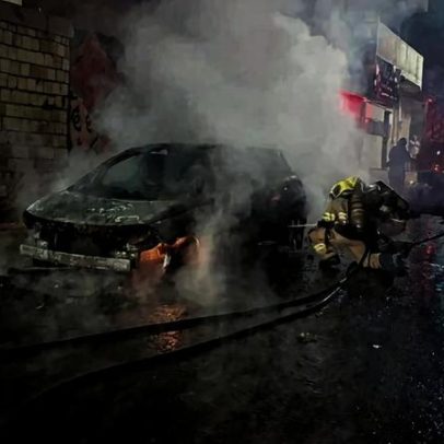 Carro elétrico pega fogo em São Sebastião nesta sexta-feira