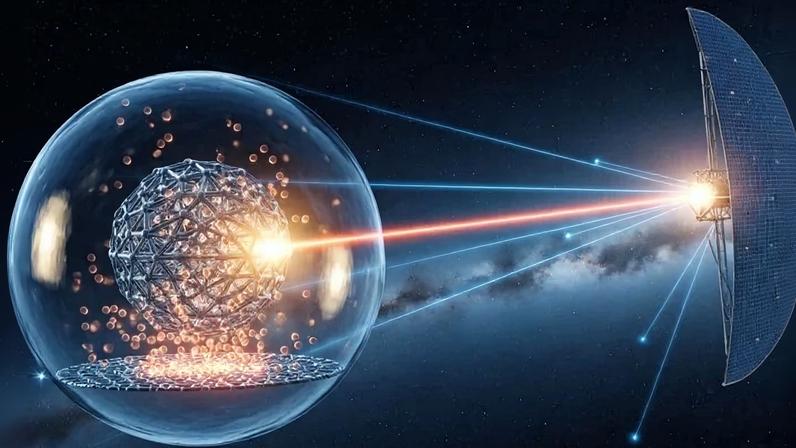 Concepção artística com base no artigo mostra metajato movido pela pressão da luz e uma vela solar futurista. Tecnologia pode acelerar futuras viagens rumo a Alpha Centauri - (crédito: Whisk/Google IA)