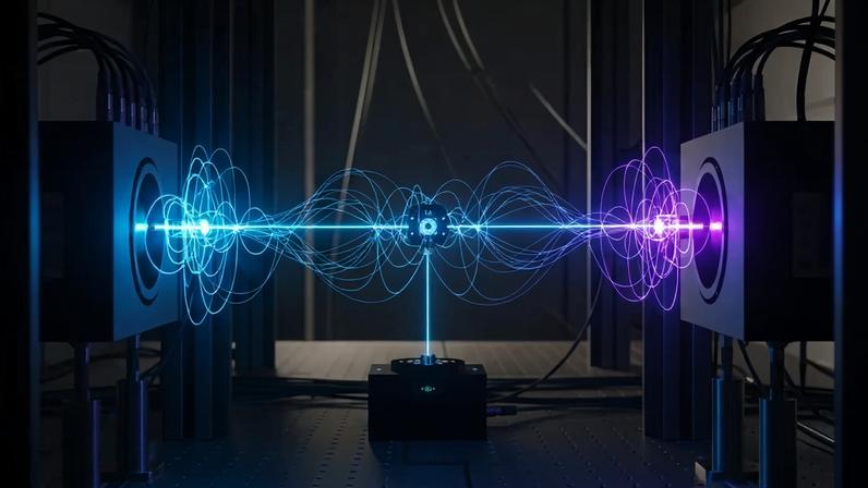 Pela primeira vez, cientistas demonstraram experimentalmente um protocolo de Verificação de Posição Quântica, ou QPV (do inglês Quantum Position Verification), capaz de autenticar a localização física de um participante usando as leis da mecânica quântica - (crédito: Whsik/Google IA)