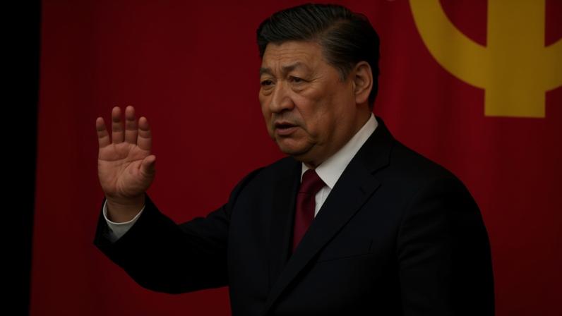 A split image of Xi Jinping waving in front of a red background and Frank Gardner in the BBC newsroom
