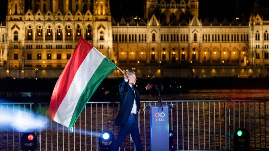 Peter Magyar on election night in Budapest, on April 12.
