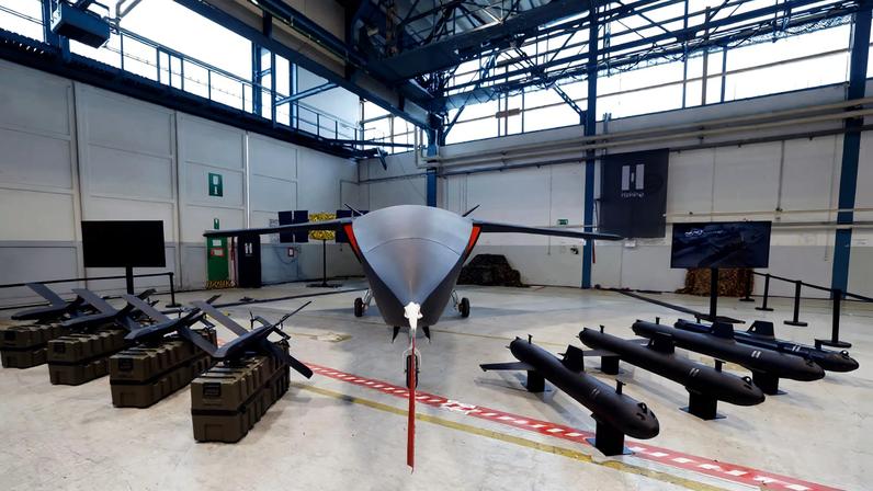 A Helsing CA-1 Europa autonomous drone at the Bundeswehr Innovation Center in Erding, Germany, in February.