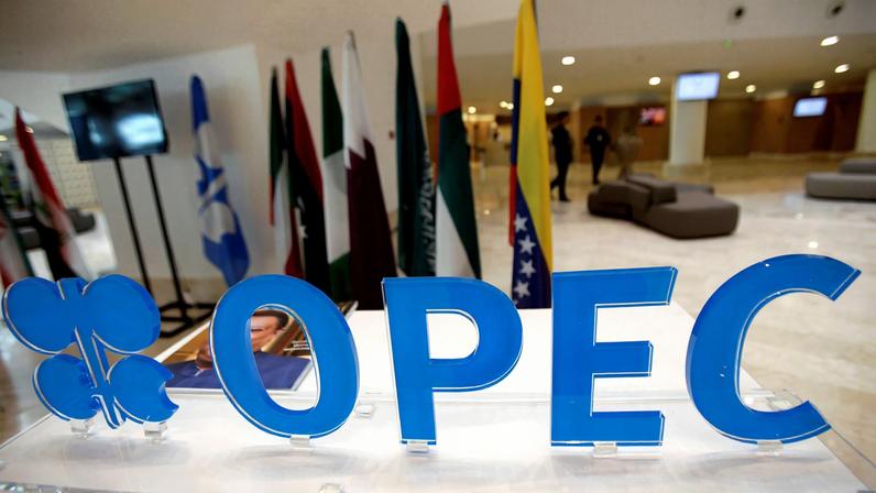 Logo da Opep durante reunião informal de membros da organização em Argel, capital da Argélia, nesta quarta-feira (28) — Foto: Reuters/Ramzi Boudina