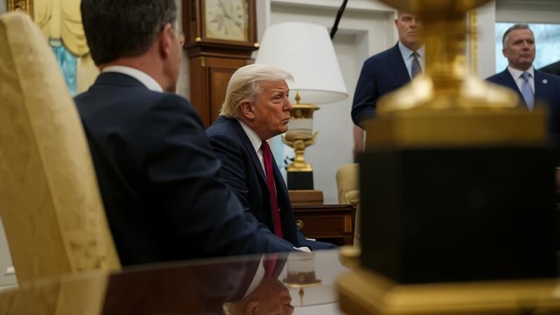 Presidente dos EUA, Donald Trump, no Salão Oval, em Washington, em reunião com Mark Rutte, secretário-geral da Otan