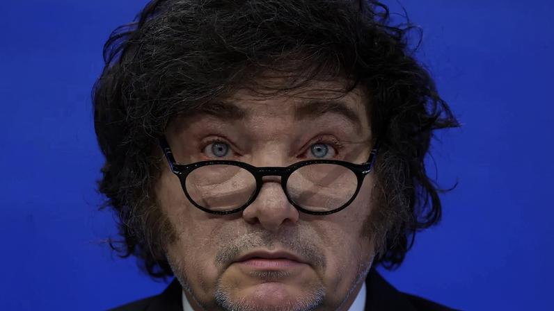 O presidente da Argentina, Javier Milei, durante discurso especial na 55ª edição do Fórum Econômico Mundial (WEF), em Davos, Suíça, em 23 de janeiro de 2025. (REUTERS/Yves Herman)