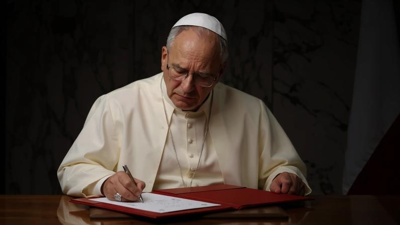 O Papa Leão XIV escreve uma dedicatória no livro de visitas ao final de sua visita de cortesia ao presidente libanês Joseph Aoun e sua esposa Nehmat Aoun, no Palácio Presidencial em Beirute, Líbano, em 30 de novembro de 2025. Alessandro Di Meo/Pool via REUTERS