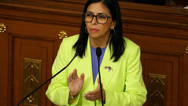 Venezuela's interim president Delcy Rodriguez applauds as she delivers her first annual address to the nation at the National Assembly, following the U.S. strike in Caracas that resulted in the capture of President Nicolas Maduro and his wife, Cilia Flores, in Caracas, Venezuela, January 15, 2026. REUTERS/Leonardo Fernandez Viloria