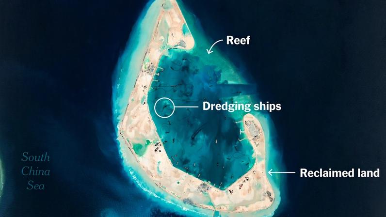 Antelope Reef, home to China’s latest artificial island — and one of its largest — in contested waters of the South China Sea.