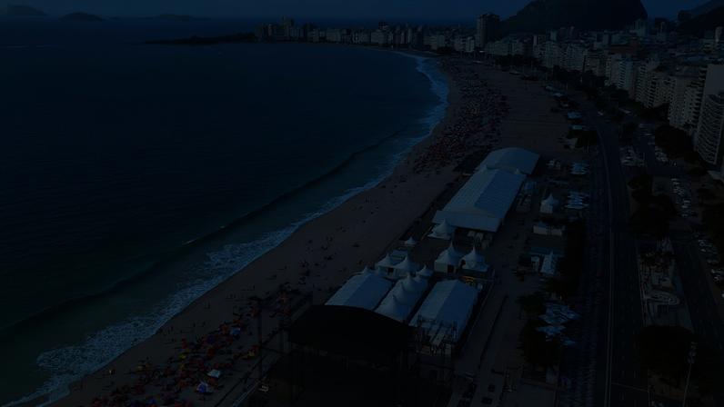 A drone view of preparations on Copacabana beach ahead of Colombian singer Shakira's open concert on May 2, in Rio de Janeiro, Brazil, April 19, 2026. REUTERS/Pilar Olivares