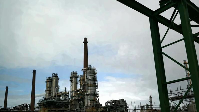 Visão geral da refinaria PCK, unidade de processamento de petróleo que abastece o mercado com gasolina, querosene de aviação, diesel e óleo combustível, vista por uma janela com pingos de chuva em Schwedt/Oder, na Alemanha, em 31 de março de 2026. REUTERS/Lisi Niesner