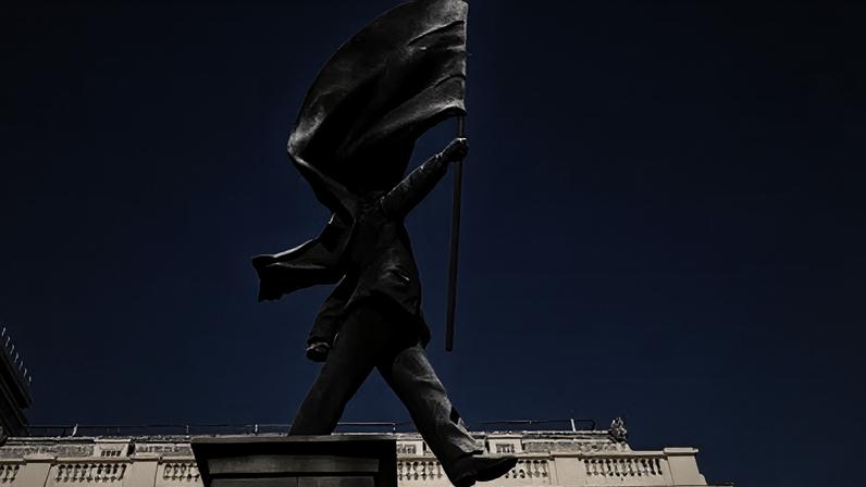 Estátua do artista britânico Banksy em Londres 30 de abril de 2026 REUTERS/Jack Taylor