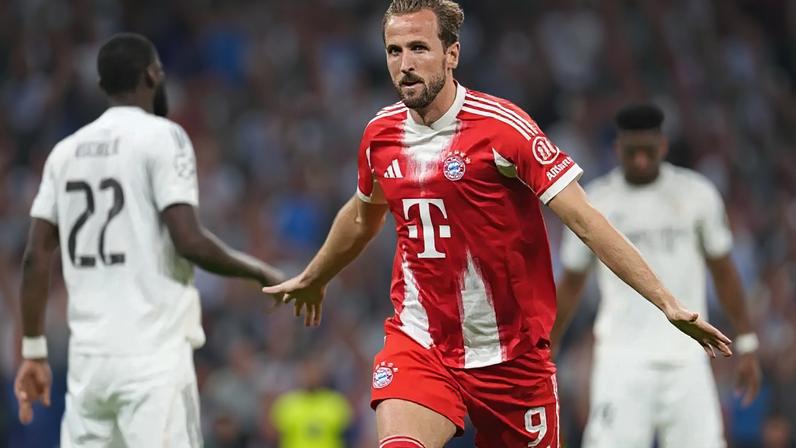 Harry Kane marcou um dos gols da vitória do Bayern no jogo de ida das quartas de final, no Bernabéu