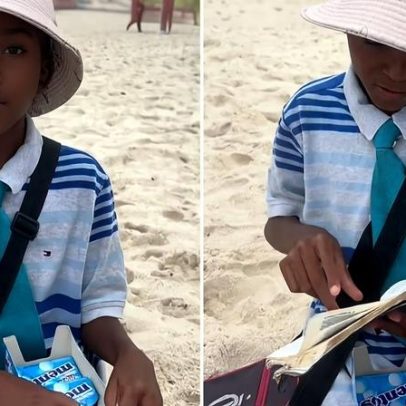 Menino de 10 anos prega na praia enquanto vende balas e emociona moradores