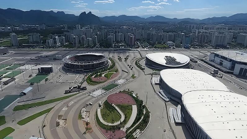 Vista geral aérea do Parque Olímpico da Barra da Tijuca na zona oeste do Rio de Janeiro