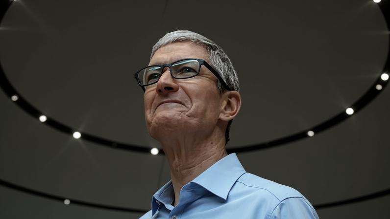 Tim Cook at the Steve Jobs Theatre on the Apple Park campus in Cupertino, California, on 12 September 2017.
