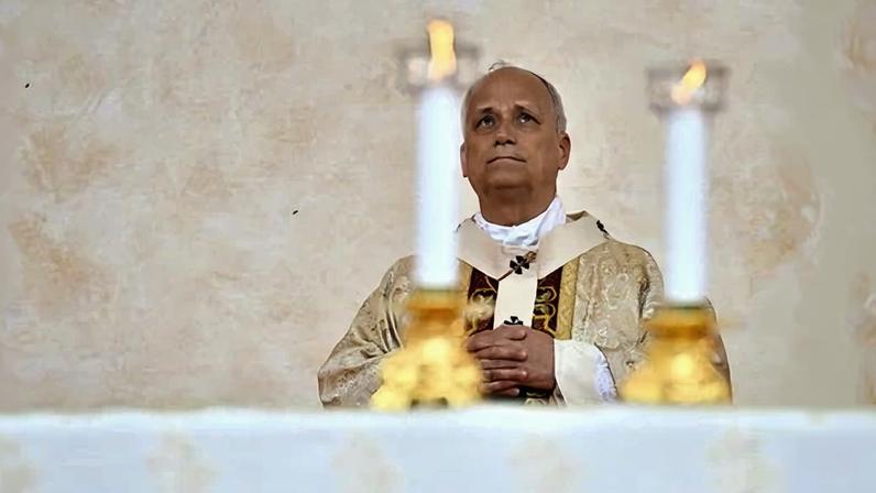 Pope Leo XIV leads the mass in the Malabo Stadium in Malabo, Equatorial Guinea on 23 April 2026.