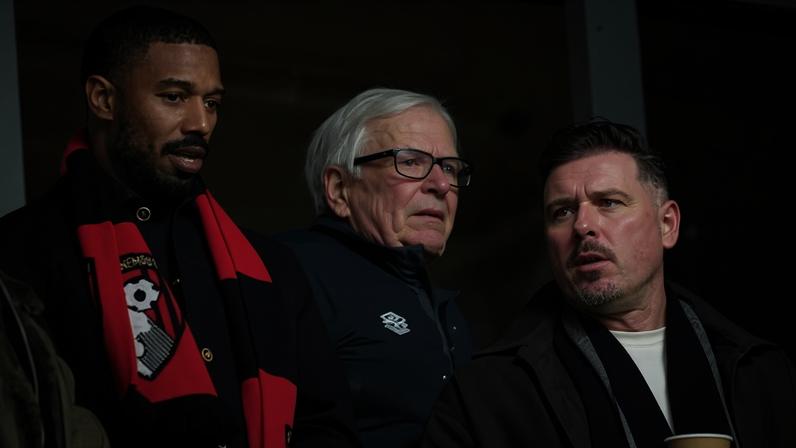 Bill Foley (centre) with the co-owner Michael B Jordan (left), now an Oscar winner, at a Bournemouth game in December 2022.