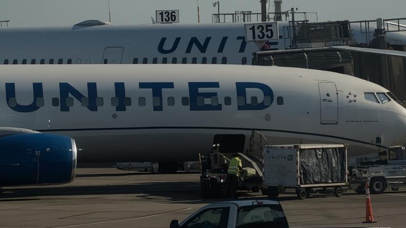 United Airlines planes at Newark liberty international airport in Newark, New Jersey, on 18 April 2026.