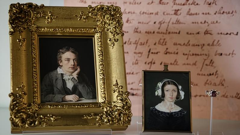 Portraits of poet John Keats and Fanny Brawne are displayed at his house on 22 July 2009 in London, England.