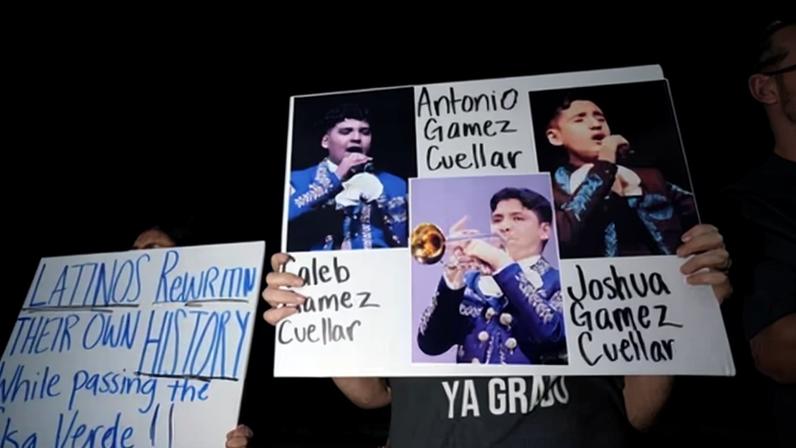 Activists protest for the incarceration of Antonio, Caleb and Joshua Gámez-Cuéllar at El Valle detention center in Raymondville, Texas, in March.