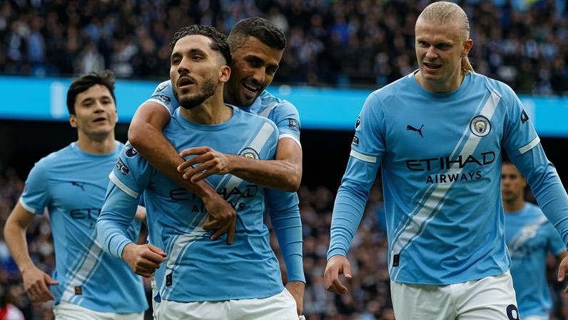 Rayan Cherki ‘bedazzled defence to score the finest individual goal this season – given the stakes’. Photograph: Tom Jenkins/The Guardian