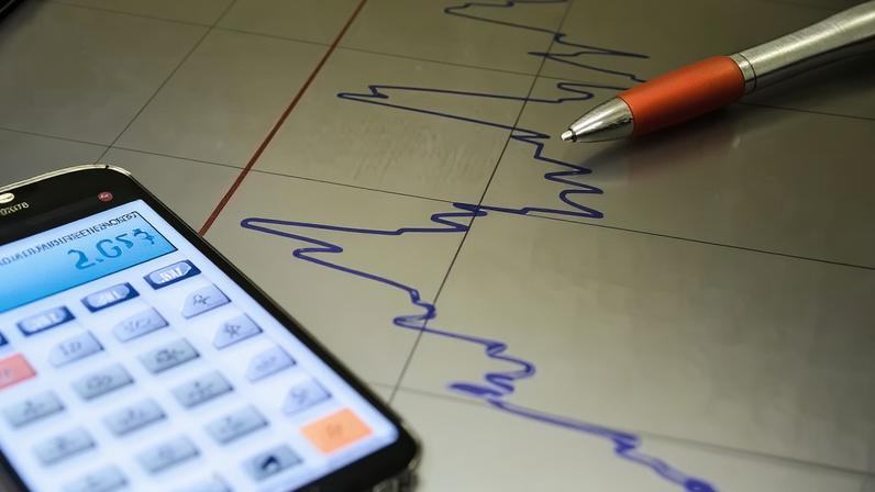 Imagem ilustrativa com calculadora e gráfico