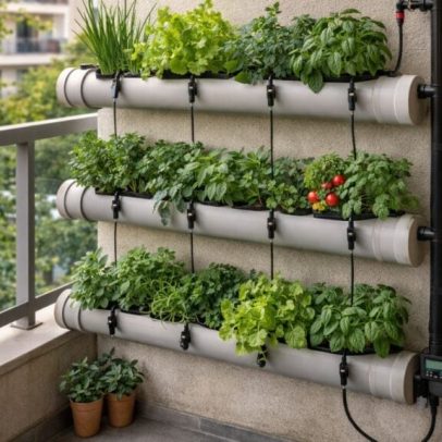 Horta vertical com irrigação automática facilita cultivo em espaços reduzidos