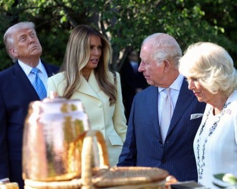 Donald and Melania Trump show King Charles and Queen Camilla the White House beehive on Monday