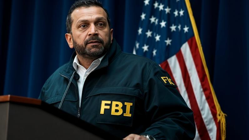 Kash Patel, the FBI director, speaks during a press conference at the US attorney's office in Brooklyn, New York, on 23 October 2025.