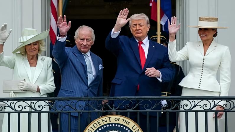 Charles and Camilla with Donald and Melania Trump at the White House.