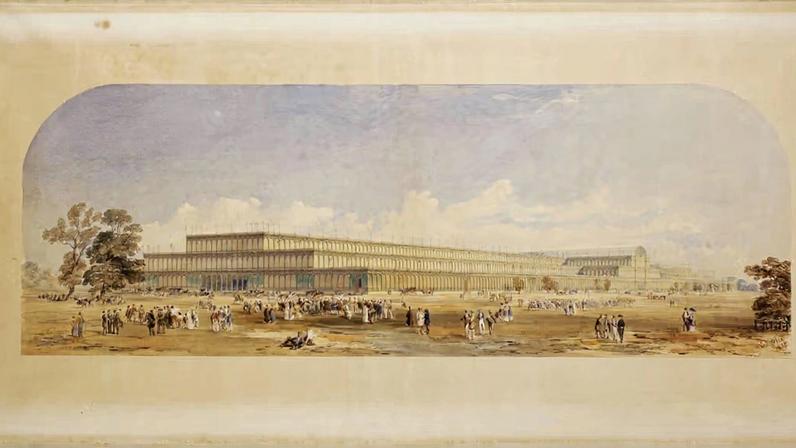 Edmund Walker’s watercolour A View of Crystal Palace in Hyde Park (1850) which is in the V&A, a museum that was founded with the profits from the Great Exhibition