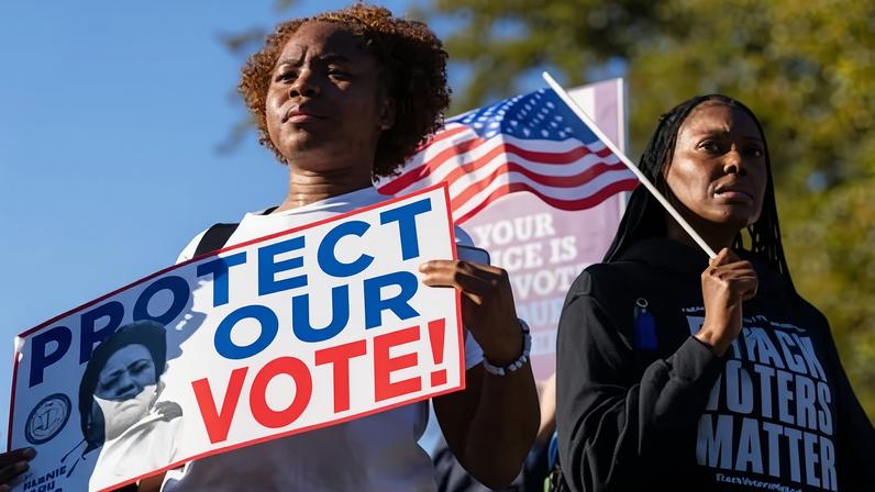 Demonstrators outside the US supreme court in Washington DC in October 2025.