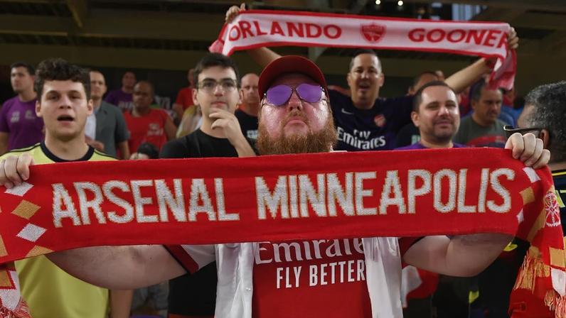 Arsenal fans during a pre-season friendly between Orlando City and Arsenal in July 2022.