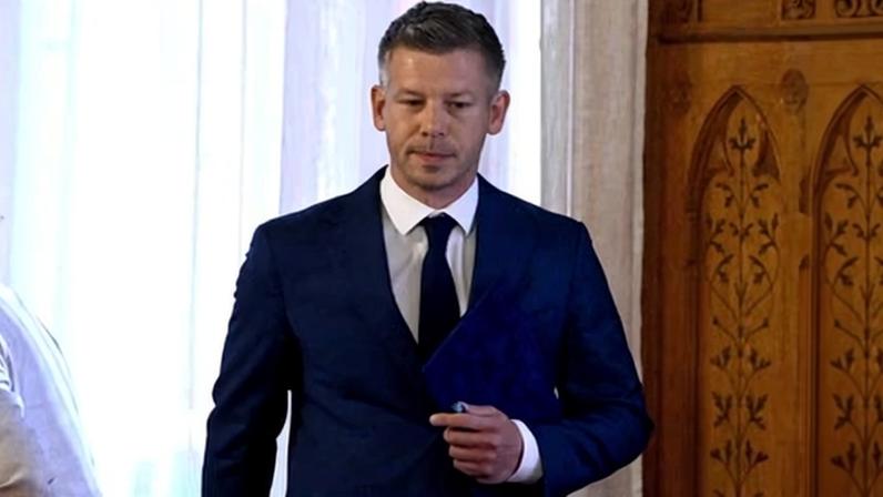 Hungary’s prime minister-elect, Péter Magyar, attends a preparatory meeting on Friday for the inaugural session of parliament in Budapest.