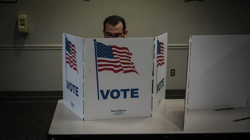 A voting station in Fairfax, Virginia, on 21 April.