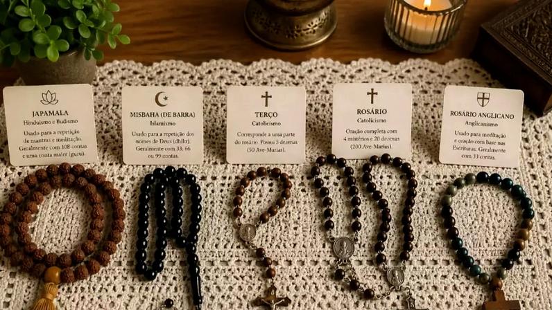 Terço, rosário, misbaha e japamala: diferenças e usos das contas de oração
