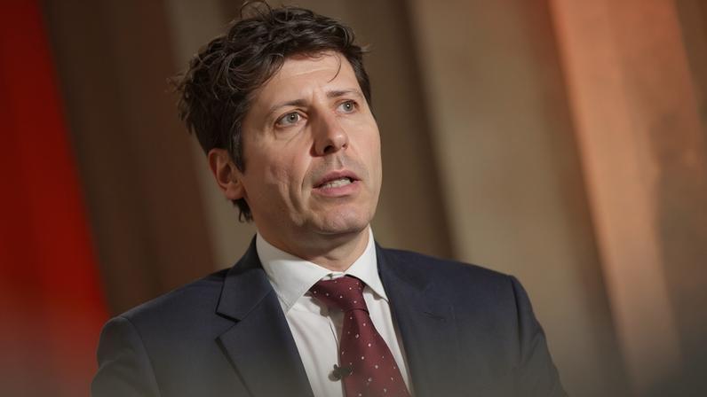 Sam Altman speaks during the BlackRock infrastructure summit on 11 March in Washington DC.