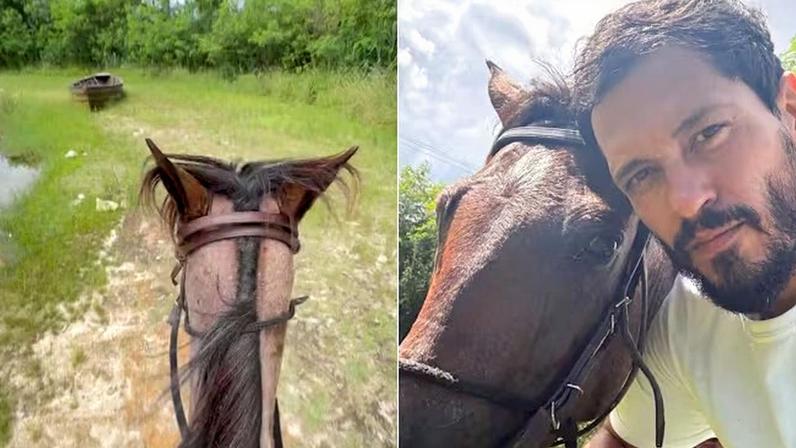 Raphael Vianna faz aula de montaria para Amor em Ruínas