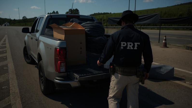 Servidores são detidos com veículo da Prefeitura transportando mercadorias irregulares na BR-381