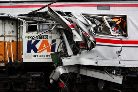 Crumpled train carriage
