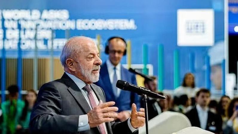 Presidente Luiz Inácio Lula da Silva, durante visita à Feira Industrial de Hanôver — Foto: Ricardo Stuckert / PR