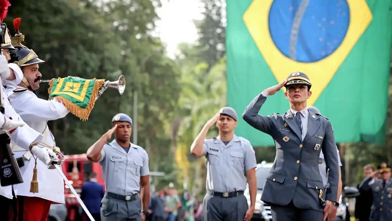 A coronel Glauce Anselmo Cavalli, durante cerimônia de posse na chefia da PM-SP nesta quarta, 29 (Pablo Jacob/Governo Estado SP/Reprodução)