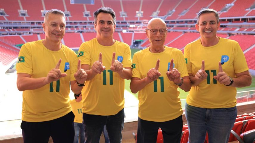 O presidente do Progressistas (PP), Ciro Nogueira, ao lado de mandatários da legenda em gravação de inserção para TV e redes