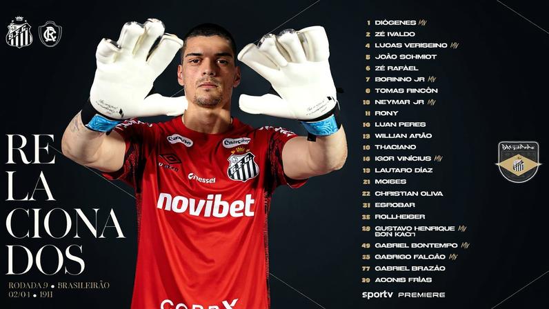 Relacionados do Santos para enfrentar o Remo — Foto: Divulgação