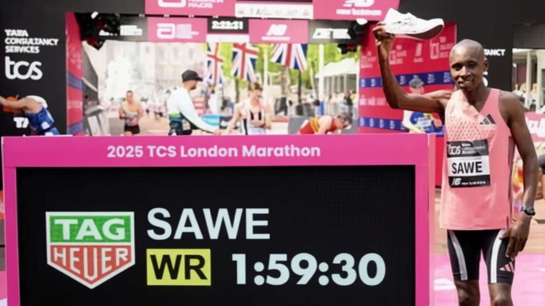 Sabastian Sawe took 65 seconds off Kelvin Kiptum’s world record in London on Sunday, the first to go under two hours in a marathon held in legal race conditions.