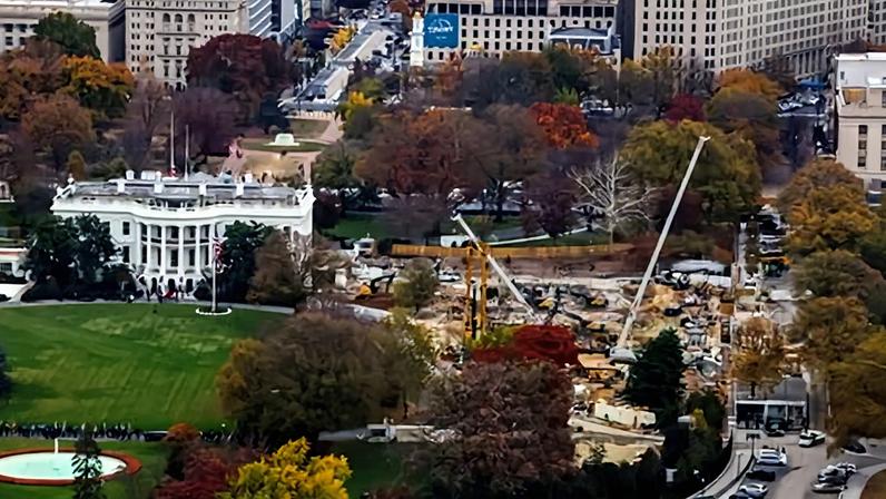 The White House and the demolished East Wing on 15 November 2025.
