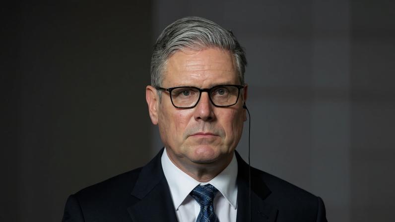 Keir Starmer wearing blue tie with a single earphone in his left ear.Elysee Palace: Joint Statement following an international summit on efforts to reopen the Strait of Hormuz, Paris, France - 17 Apr 2026